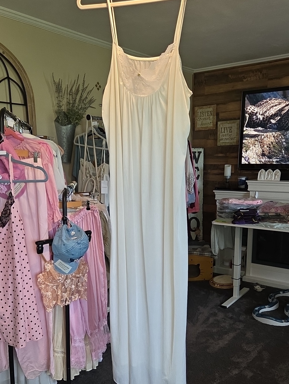 Women's Cream Long Slip Dress - Lightweight Intimate Layering